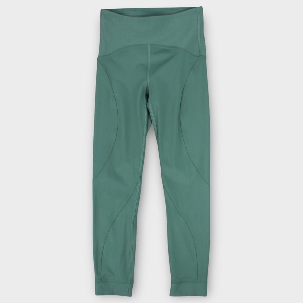 Lululemon In Movement 7/8 Tight Everlux Green Leggings Size 4 Ribbed Waist Cuffs